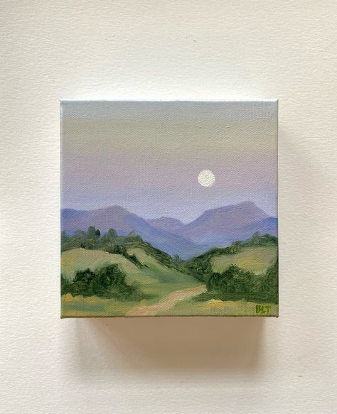 “Quiet Evenings”, 6x6” oil on canvas. This painting turned out differently from what I had originally planned, but I’ve realized that painting more intuitively results in a piece that I am actually satisfied with. . . . . . #art #artwork #artist #artistsoninstagram #painting #paint #oilpainting #landscapepainting #landscape #landscapeart#landscapeoilpainting #artforsale #artdecor #decorideas #quietevenings #dusk #duskylandscape #sunset #earlyevening #intuitive #intuitivepainting #healingart ... Beginner Landscape Painting, Easy Mountain Painting, Beginners Landscaping, Tiny Landscape, Intuitive Painting, Mountain Paintings, Landscape Art, Oil On Canvas, Landscape Paintings