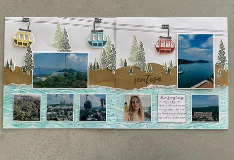 Camping Scrapbook, School Scrapbook Layouts, Scrapbook Design Layout, Travel Scrapbook Pages, Diy Photo Book, Travel Journal Scrapbook, Disney Scrapbooking Layouts, Vacation Scrapbook, School Scrapbook