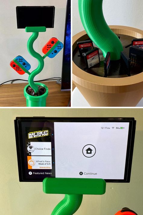 This absolutely heartwarming plant-inspired stand lets you dock/charge your Nintendo Switch, store game cartridges and more. Buy Now! Designer: 3DPrintedCanadaCo Nintendo Switch Shelf, Nintendo Switch Stand, Switch Stand, Bape Wallpaper, Legends Of Zelda, Bape Wallpaper Iphone, Piranha Plant, Zelda Game, Mini Library