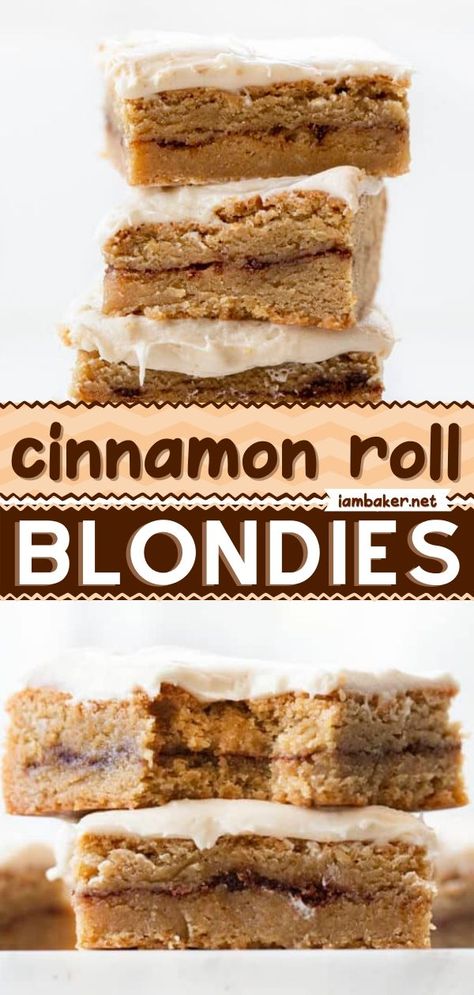 Cinnamon Roll Blondies, Blondies Recipe Easy, Blondie Recipes, Homemade Cinnamon Roll, Blondie Recipe, Blondies Recipe, Dessert Bar Recipe, Cinnamon Recipes, Cinnamon Brown