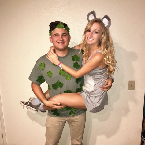 Jungle Costume Couple, Cougar Couple Costume, Bear Couple Costume, Animal Couples Costume, Koala Makeup Halloween, Jungle Costume Women, Jungle Animal Costume, Tree And Koala Costume, Koala Halloween Costume