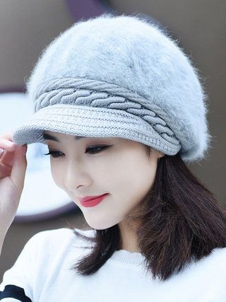 Cap For Girls Style, Rabbit Fur Hat, Beret Style, Knit Beret, Ski Cap, Cap Women, Knitted Cape, Style Winter, Girls Style