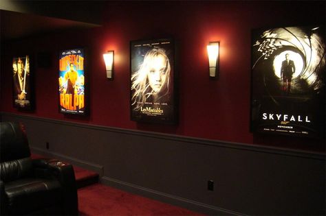 Theater Wall Sconce Lighting | No remortgage needed: How to build an earthquake-inducing home theater ... Family Movie Room, Theatre Room Ideas, Light Box Display, Theater Sign, Theater Room Decor, Movie Theater Rooms, Basement Home Theater, Home Cinema Room, Home Theater Decor