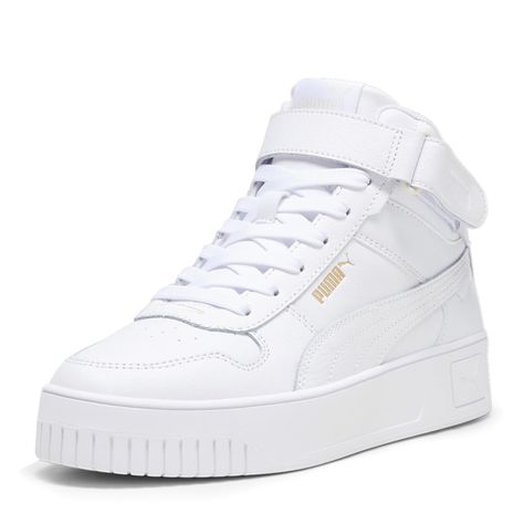 White Puma Shoes, Casual Everyday Outfits, Puma Shoes Women, Puma High Tops, White Puma Sneakers, Shoes Png, Puma Carina, Gold Sneakers, White Puma