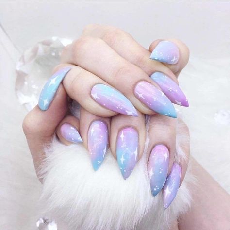 Nail Art Pastel, Pastel Nail Art, Galaxy Nail Art, Pastel Nails Designs, Stiletto Nail Art, Diva Nails, Unicorn Nails, Galaxy Nails, Goth Nails