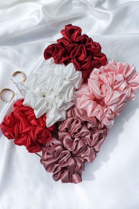 Satin Scrunchies Aesthetic. Luxury silky satin scrunchies in Cherry Blossom Pink, Dusty Rose, Pearl White, Imperial Rose Red and Dark Red. Scrunchies aesthetic. Pink satin scrunchie sets. Blush pink satin scrunchies. Hair accessories. Satin aesthetic. Silk Aesthetic. scrunchies photography, satin scrunchies benefits. Luxury Scrunchies. UK small business. shop Small, Gift ideas for her. Girlfriend present. Bridal shower gift ideas. bachelorette. maid of honour. pink. summer scrunchies Satin Scrunchies Aesthetic, Scrunchies Photography, Satin Aesthetic, Silk Aesthetic, Satin Hair Accessories, Aesthetic Scrunchies, Pink Satin Scrunchie, Scrunchies Aesthetic, Diy Hair Scrunchies