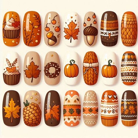 Fall Harvest Nails, Cornucopia Nails, Pumpkin Pie Nail Art, Thanksgiving Food Nails, Pumpkin Spice Latte Nails, Thanksgiving Themed Nails, Pumpkin Pie Nails, Autumn Themed Nails, Thanksgiving Nails Gel