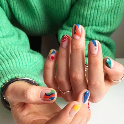 Scroll Down, Abstract Nails, Colorful Nail Art, Colorful Nail, Cute Summer Nails, Instagram Nails, Make Up Nails, Up Nails, Minimalist Nails