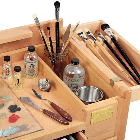 Plenty of storage so your art supplies are always organized Home Art Studios, Brush Rest, Table Easel, Tall Kitchen, Art Studio Space, Art Supplies Storage, Art Studio Organization, Art Studio Room, Art Studio Design