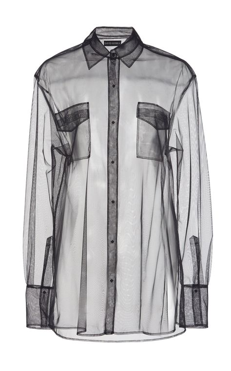 Oversized Tulle Button-Down Shirt by DAVID KOMA for Preorder on Moda Operandi Transparent Outfit, Organza Jacket, Organza Shirt, Punk Emo, David Koma, Men's Button Down Shirt, Tulum, Moda Operandi, Stylish Women