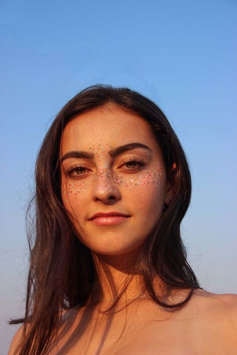 Color Freckles Tattoo, Rainbow Freckles Tattoo, Rainbow Freckles, Going Out Make Up, White Freckles, Abstract Makeup, Pride 2023, Fake Freckles, Creative Things