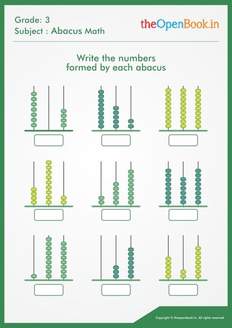 Write the number formed by each abacus 03 Abacus Math Worksheets, Abacus Worksheet For Kids, Abacus Math, Math Addition Worksheets, 4th Grade Math Worksheets, Maths Worksheets, Mathematics Worksheets, 2nd Grade Math Worksheets, 1st Grade Math Worksheets