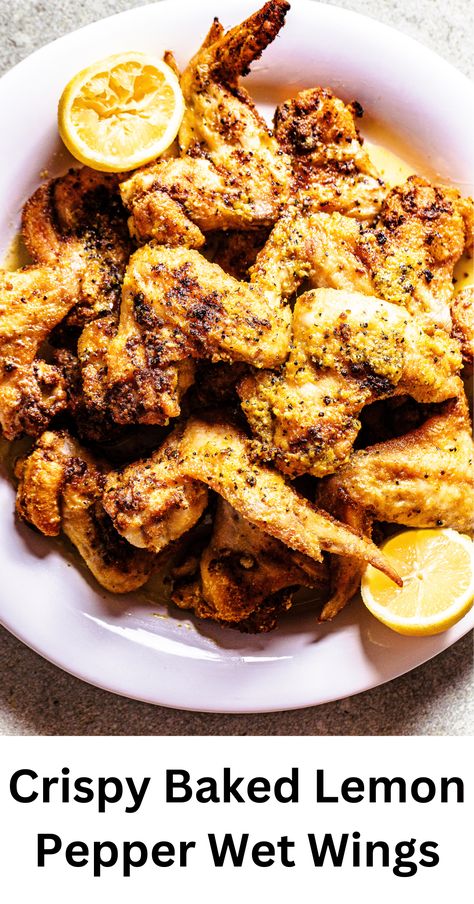 This easy baked spin on Atlanta's Lemon Pepper Wet chicken wings is so easy to make, and they come out of the oven so juicy and ultra crisp. They're gluten free, too! Drenched in a garlicky lemon butter sauce, these are truly incredible as a (messy) app or a fun main course. #wings #lemonpepper #lemonrecipes #chickenwings Wet Chicken, Firecracker Chicken, Meat Butcher, Lemon Pepper Chicken Wings, Baked Wings, Lemon Pepper Seasoning, Lemon Butter Sauce, Baked Chicken Wings, Lemon Butter