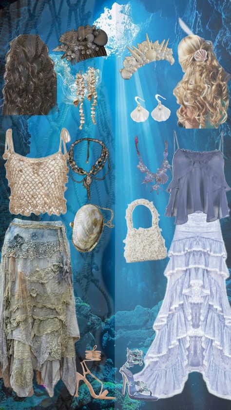 #sirencore vs #mermaidcore #outfit #outfitinspo #mermaid #siren #viral #blowup Chappel Roan Mermaid Outfit, Mermaid Fantasy Outfit, Siren Clothes Aesthetic, Mermaid Mom Outfit, Mairmaid Costume, Casual Siren Outfit, Vintage Mermaid Costume, Ren Faire Mermaid Outfit, Mermaid Costume Outfit