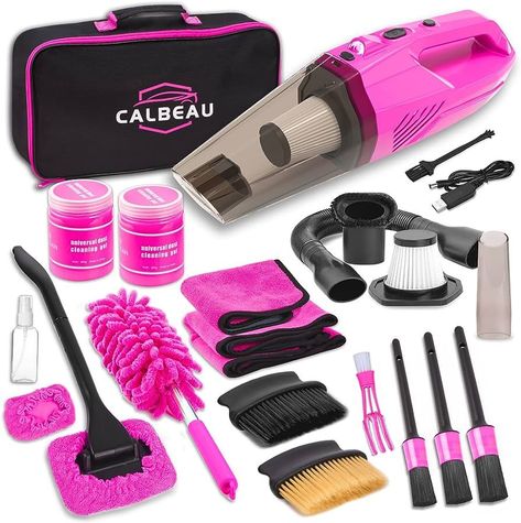 CALBEAU Car Vacuum Cordless Rechargeable with LED Light, 8000 PA Suction Vacuum Cleaner with 15PCS Car Cleaning Kit, Pink Car Accessories for Women Gift -  #15pcs #accessories #CALBEAU #Car #Cleaner #Cleaning #Cordless #gift #Kit #LED #Light #pink #Rechargeable #Suction #Vacuum #Women Car Interior Detailing, Car Detailing Kit, Car Detailing Interior, Windshield Cleaner, Car Cleaning Kit, Pink Car Accessories, Interior Detailing, Girly Car Accessories, Portable Vacuum Cleaner