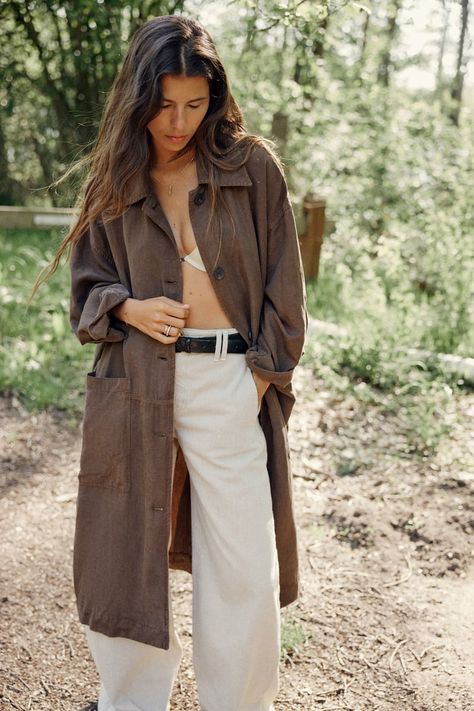 LINEN BLEND FLOWING TRENCH COAT - Brown | ZARA South Africa Linen Trench Coat, Ootd Inspo, Lapel Collar, Small Bust, Zara Women, Linen Blend, Vest Jacket, Trench Coat, Loose Fitting