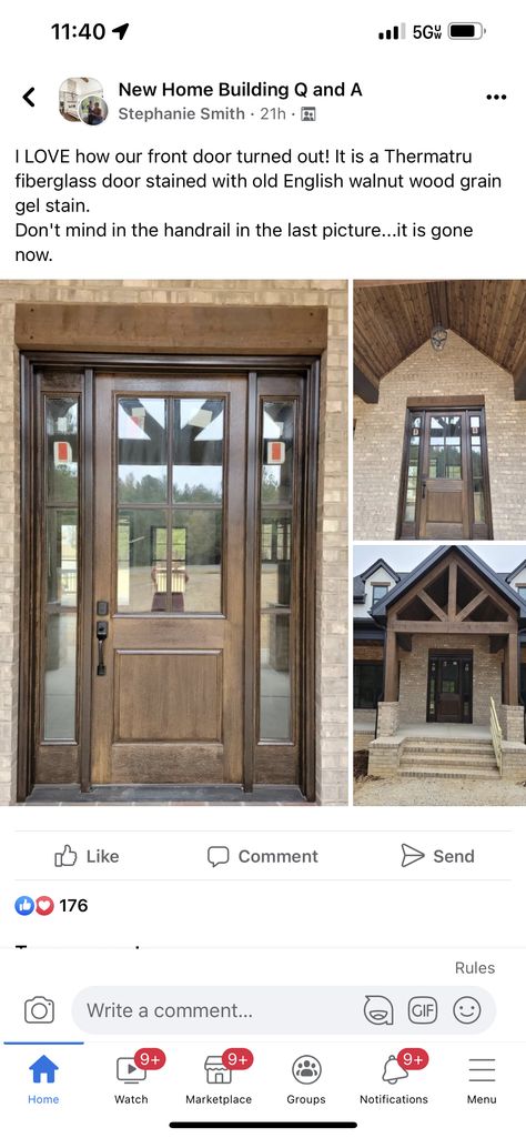 Stained Wood Front Door Exterior Colors, Walnut Gel Stain Front Door, Stained Front Door With Transom, Gel Stain Fiberglass Front Door Aged Oak, Gel Stain Front Door, Front Door Stain Colors, Staining Fiberglass Door, Fiberglass Door Stain Wood Grain, Front Door Stain