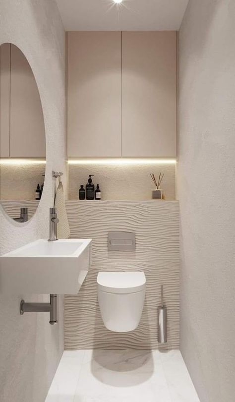 Small Toilet Design, Klein Toilet, Small Downstairs Toilet, Toilet And Bathroom Design, Toilet Room Decor, Small Toilet Room, Small Bathroom Interior, Wallpaper Bathroom, Organization Bathroom