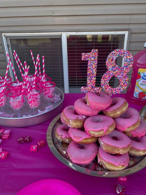 Pretty In Pink Movie Birthday Party, Pink Color Theme Party Food, All Pink Party Food, Pink Party Ideas For Adults Food, Pink Themed 18th Birthday Party, 10 Shades Of Pink Party, Pink Birthday Food Table, Hot Pink Party Food, Pink Birthday Party Outside