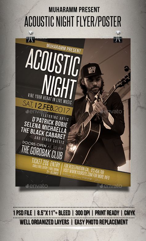 Acoustic Night Flyer / Poster Design Quotes Art, Show Flyer, Red Typography, Music Night, Poster Template Design, Music Flyer, Gig Poster, Psd Flyer Templates, Event Flyer Templates