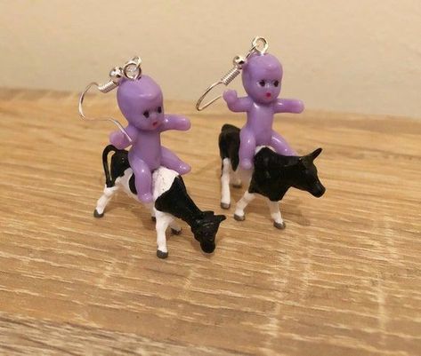 Cow Earrings, Weird Jewelry, Plastic Babies, Funky Earrings, A Cow, Funky Jewelry, Baby Star, Fun Earrings, Cute Crafts