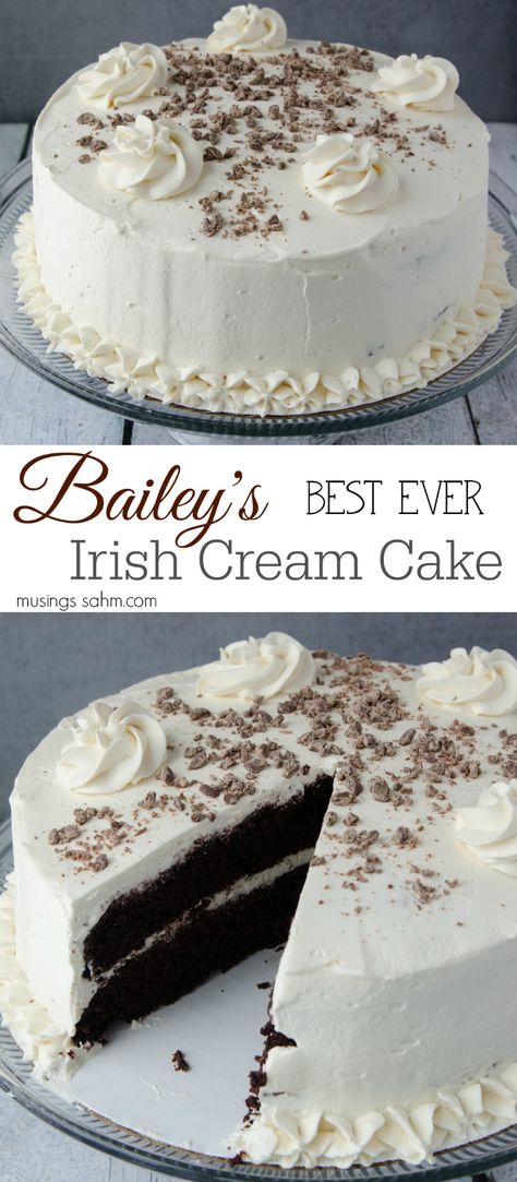 Bailey's Irish Cream Cake - The moist chocolate cake and flavorful real whipped cream frosting are so light, you'll have a hard time saying no to a second piece of this delicious chocolate cake! And of course, it includes real Bailey's Irish Cream, which gives the cake its perfect flavor. Baileys Irish Cream Cake, Real Whipped Cream, Irish Cream Cake, Delicious Chocolate Cake, Baileys Recipes, Cinnamon Butter, Whipped Cream Frosting, Tasty Chocolate Cake, Chocolate Butter