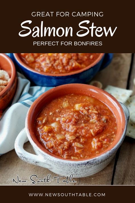 Salmon Stew Recipe Easy, Salmon Stew Recipe Southern, Campfire Soups And Stews, Salmon Stew Southern, Campfire Salmon, Salmon Stew Recipe, Continental Recipes, Catfish Stew, Boyfriend Food