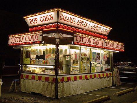 Carnival Food Stand @ Night - Tulip Time Festival - Holland, Michigan - 5/6/09, via Flickr. Festival Stand Ideas, Carnival Attractions, Carnival Food Stand Aesthetic, Elevated Carnival Food, Carnival Store, Food Stand Design, Carnival Rides At Night, Caramel Apple Pops, Circus Food