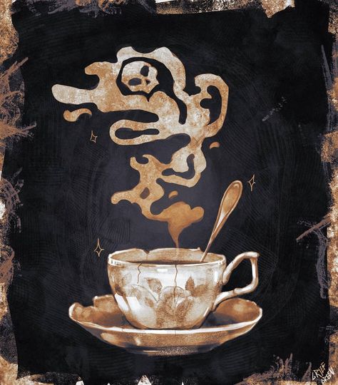 ✦ 𝔊𝔯𝔦𝔢𝔣𝔤𝔯𝔢𝔢𝔫 ✦ on Instagram: “Day 4: Poison ☠ #mabsdrawlloweenclub ° #art #artist #vintage #illustration #illustrator #dark #steampunk #bioshock #tea #poison #witch…” Poisoned Tea Aesthetic, Black Poison Aesthetic, Poison Tea Aesthetic, Dark Skeleton Art, Poison Tea Cup Tattoo, A Magic Steeped In Poison Aesthetic, A Magic Steeped In Poison Fanart, Witch Illustration Vintage, Dark Steampunk Art