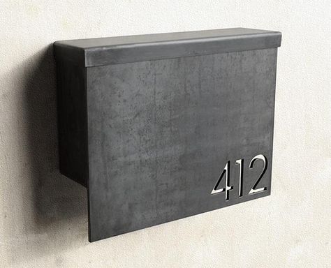 MB1 Modern Mailbox with Address Numbers (on 1/4-inch-thick steel plate) by Austin-based Steel House Manufacturing Custom Mailboxes, Modern Mailbox, Signage Wayfinding, Google Lens, Post Box, Steel House, Wayfinding Signage, Metal Letters, Signage Design