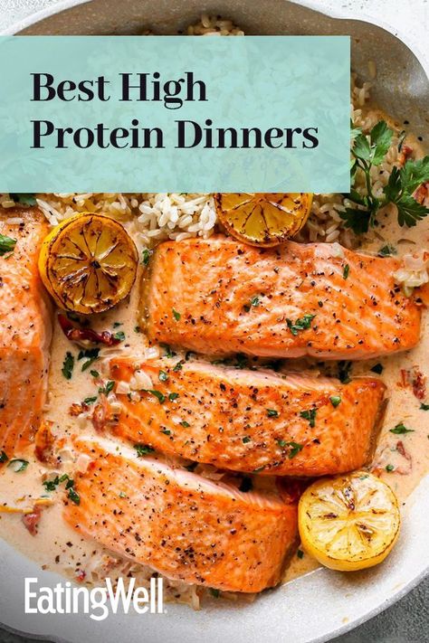 Protein is an important nutrient for many reasons: it helps keep your muscles, skin, eyes and more stay healthy and at their best. It also keeps us feeling full from our meals for longer. There are ample nutritious sources of protein, from beans and lentils to chicken and salmon.#highproteindinners #highproteinrecipes #healthydinnerideas #healthydinnerrecipes Salmon Protein Meal, High Protein Nutritious Meals, High Protein Light Meals, Healthy Hardy Meals, High Protein Tilapia Recipes, High Protein Meals Salmon, Protein Dishes Healthy, High Protein Fish Dinner, High Protein Fish Meals