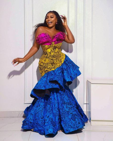 The Best Ankara Style Trends For The Month African Wedding Dress Ankara, African Prom Dresses Ankara, Ankara Prom Dress, African Prom Dress, African Mermaid, Ankara Maxi Dress, African Designs, Dress Ankara, African Prom Dresses