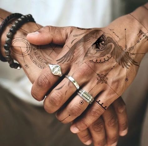 Tats Men, Hand Tattoo Ideas For Men, Hand Palm Tattoos, Unique Hand Tattoos, Palm Tattoo, Men's Tattoo, Hand Tattoo Ideas, Thumb Tattoos, Tatted Men