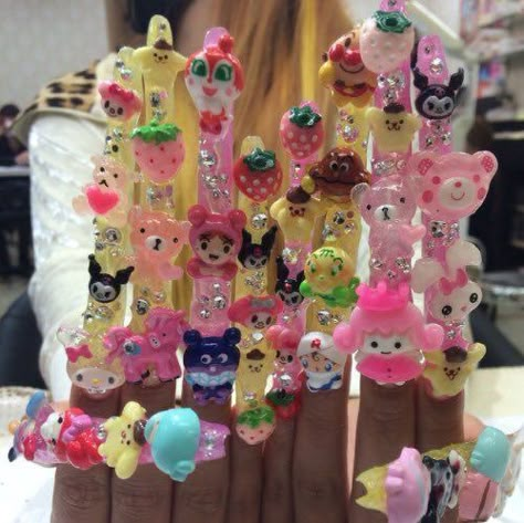 Summer Nails Bright, Gyaru Nails, Kawaii Nail Art, Blue And White Nails, Nails Bright, Junk Nails, Japanese Nail Art, Hello Kitty Nails, Really Cute Nails