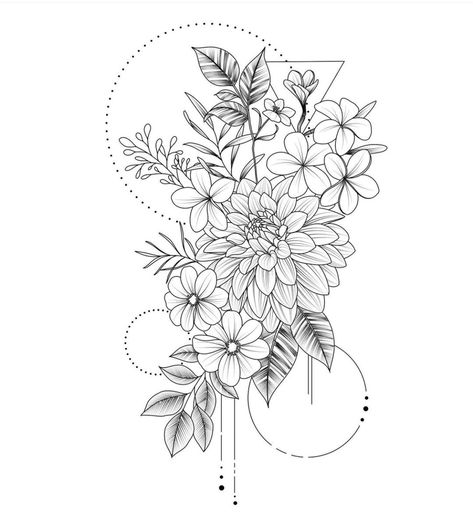 Flower And Geometric Tattoo Sleeve, Floral Tattoo Thigh Hip, Geometric Floral Tattoo Sleeve, Thigh Tattoos Floral, Geometric Flower Tattoo Sleeve, Leg Flower Tattoo Thigh Piece, Front Thigh Tattoos Women, Add Tattoo, Snowman Tattoo