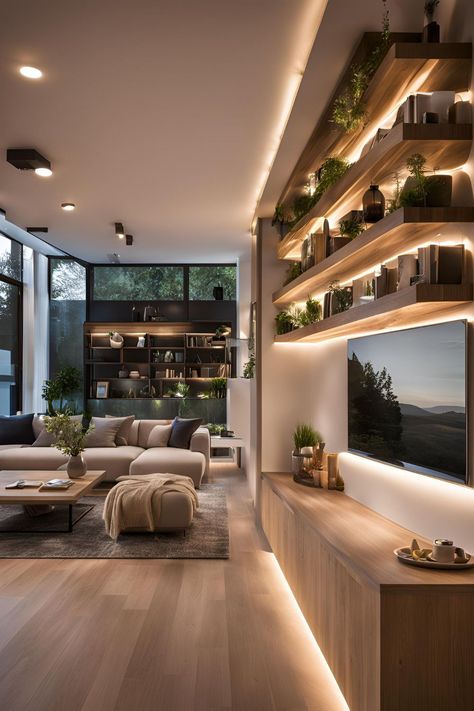 open kitchen and living room light Up Lights Interior, Led Strip Lights Living Room, Open Living Room And Kitchen, Modern Kitchen Living Room, Interior Lighting Design, Concept Living Room, Open Concept Kitchen Living Room, Open Kitchen And Living Room, Linear Light