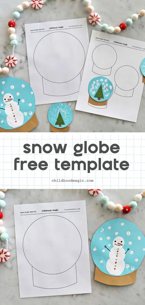 Snow Globe Template - Free Printable - Childhood Magic Christmas Snowglobe Craft, Paper Snowglobe Craft, Snow Globe Crafts For Toddlers, Snow Globe Crafts For Kids, Kids Snow Globe Craft, Snow Globe Template, Globe Printable, Snow Globe Craft, Christmas Stocking Template