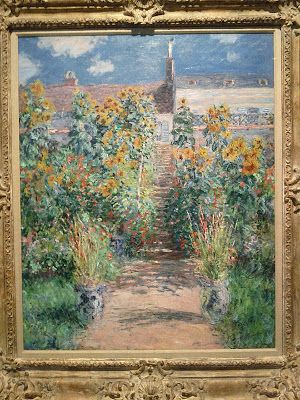 The Artist's Garden at Vétheuil - Claude Monet, 1881. The Norton Simon Foundation, Pasadena, CA Monet is best known for his sun-drenched, flower-filled gardens. In 1881 he lived in Vétheuil, a small town on the banks of the Seine. His garden, filled with tall sunflowers, was terraced from the house down to the river. This view is one of four that Monet painted of the stairs and garden. Light bathes the scene, heightening all of the colors and penetrating even into the darkest shadows. Monet Art, Monet Paintings, Paul Gauguin, Garden Painting, National Gallery Of Art, Unframed Wall Art, Impressionist Art, Famous Art, Gustav Klimt