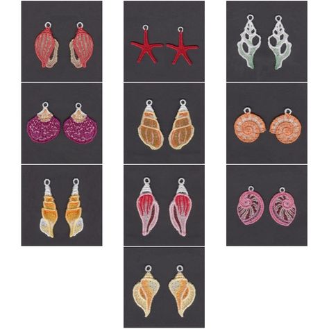 Fsl Earrings, Fsl Embroidery, Freestanding Lace Embroidery, Seashell Earrings, Free Standing Lace, Lace Embroidery, Embroidery Library, Free Machine Embroidery, Custom Embroidery