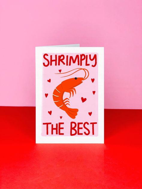 Shrimply The Best Valentine's card - Punny Card - Valentines day card - Funny valentines day card - Seafood card - Anniversary card Shrimply The Best, House Cards, Punny Valentines, Card Valentines Day, Card Edit, Edit Logo, Funny Valentines Day, 18th Birthday Cards, Coffee Valentines