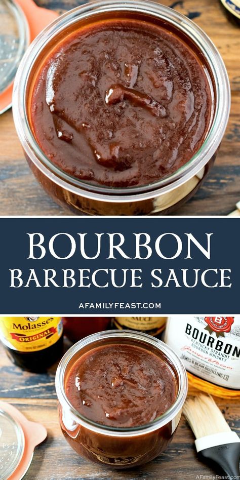 A zesty homemade bourbon barbecue sauce perfect for pulled pork or other barbecued meats. Bourbon Barbecue Sauce, Homemade Bourbon, Homemade Bbq Sauce Recipe, Barbecue Sauce Recipes, Homemade Barbecue Sauce, Homemade Condiments, Condiment Recipes, Barbeque Sauce, Bbq Sauce Recipe