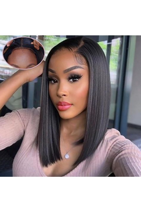 MEGALOOK Glueless Bob Wig Human Hair Pre Cut 13x4 Lace Front Wigs Human Hair Bob Glueless Wigs Human Hair Pre Plucked for Black Women 180% Density No Glue Real Wear and Go Glueless Wig 14 Inch Bob Balayage, Bob Pendek, Kort Bob, Straight Bob Wig, Balayage Bob, Bob Lace Front Wigs, Human Wigs, Glueless Wigs, Straight Bob