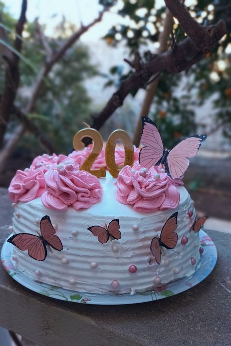 Birth Cakes, 20 Birthday Cake, 20 Birthday, Butterfly Birthday Cakes, Happy 20th Birthday, Wedding Card Frames, Birthday Captions Instagram, Custom Birthday Cakes, Birthday Banner Design