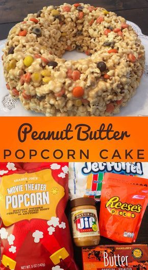 Peanut Butter Popcorn Cake is a fun recipe to make with kids this fall! It is the perfect treat to take to a Halloween Party or Thanksgiving Feast! Peanut Butter Popcorn Cake, Fun Desserts To Make With Kids, Popcorn Desserts, Thanksgiving Popcorn, Cake Peanut Butter, Peanut Butter Popcorn, Popcorn Cake, Popcorn Treats, Candy Popcorn