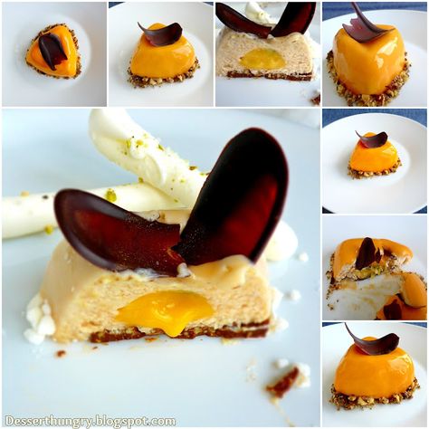 Peach passion entrmet Peach Entremet, Entremet Passion, Peaches Dessert, Dessert Light, Vegan Peach, Peach Jelly, Peach Cake, Vegan Dessert, Vegan Dessert Recipes