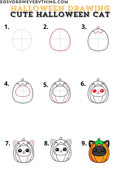 Cute halloween cat How To Draw Halloween Characters, Halloween Doodles Step By Step, Easy To Draw Halloween Doodles, Easy Halloween Doodles, Cute Cat Drawing Easy, Draw A Cute Cat, Tiny Sketches, Easy Halloween Drawings, Draw Halloween