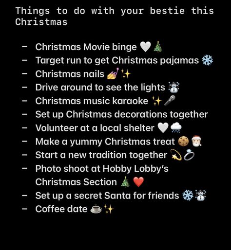 Christmas Bucket List Best Friends, Christmas To Do List With Best Friend, Christmas Eve Bucket List, What To Do Before Christmas, Christmas Things To Do With Best Friend, Winter Bucket List With Friends, Christmas Bucket List With Friends, Things To Do In Winter With Friends, Christmas Things To Do With Friends