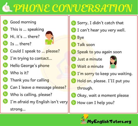 Phone Conversation: Useful English Phrases on the Phone! - My English Tutors Telephonic Conversation In English, Phone Conversation Topics, Telephone Conversation English, Random Conversation Starters, Conversation In English, English Conversation For Kids, Start Conversation, Phone Conversation, English Conversation Learning