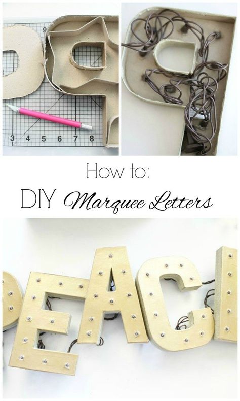 DIY Marquee Letters - Laura's Crafty Life Diy Letter Ideas, Letter Decoration Ideas, Diy Wedding Lighting, Diy Marquee Letters, Diy Calligraphy, Cardboard Letters, Letter Decor, Letter Decoration, Diy Letters