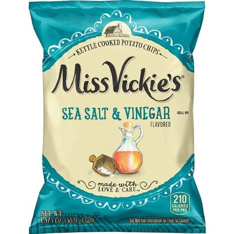 Miss Vickies Salt And Vinegar, Vinegar Chips, Kettle Cooked Chips, Molasses Muffins, Salted Potatoes, Lays Potato Chips, Packaging Snack, Starter House, Salt And Vinegar